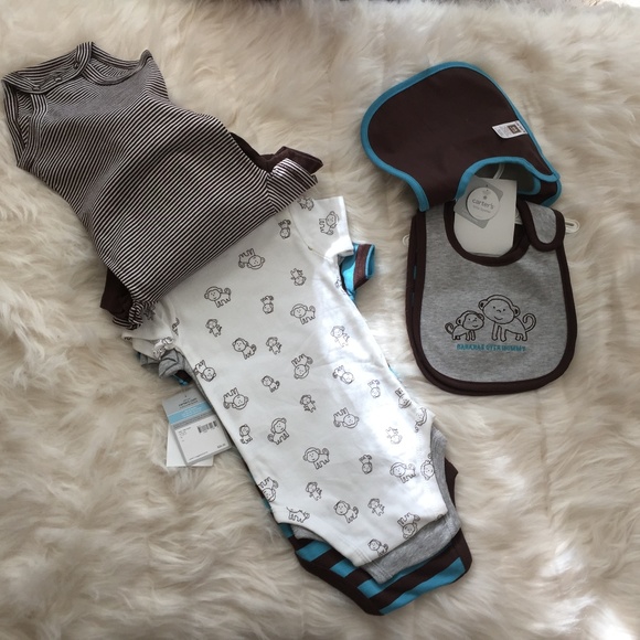 NWT! Bundle of Carter's 5 Bodysuits & 3 Bibs - Picture 4 of 6